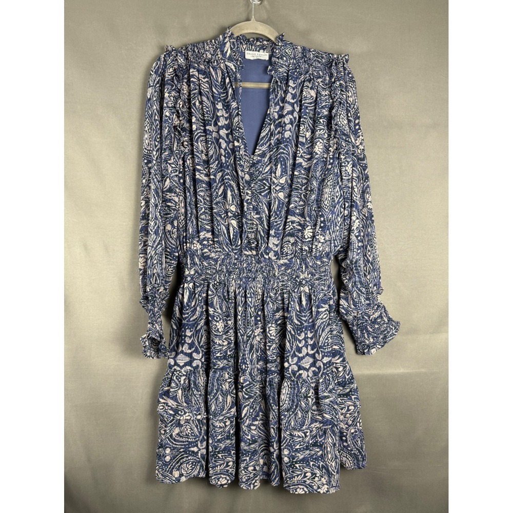 Dress Forum Mini Dress Women Large Blue Paisley Smocked Waist Ruffle FD9998